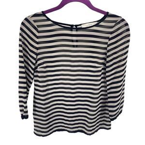 LOFT Womens Blouse Top Long Sleeve Striped Sheer Polyester Black White Size XSP